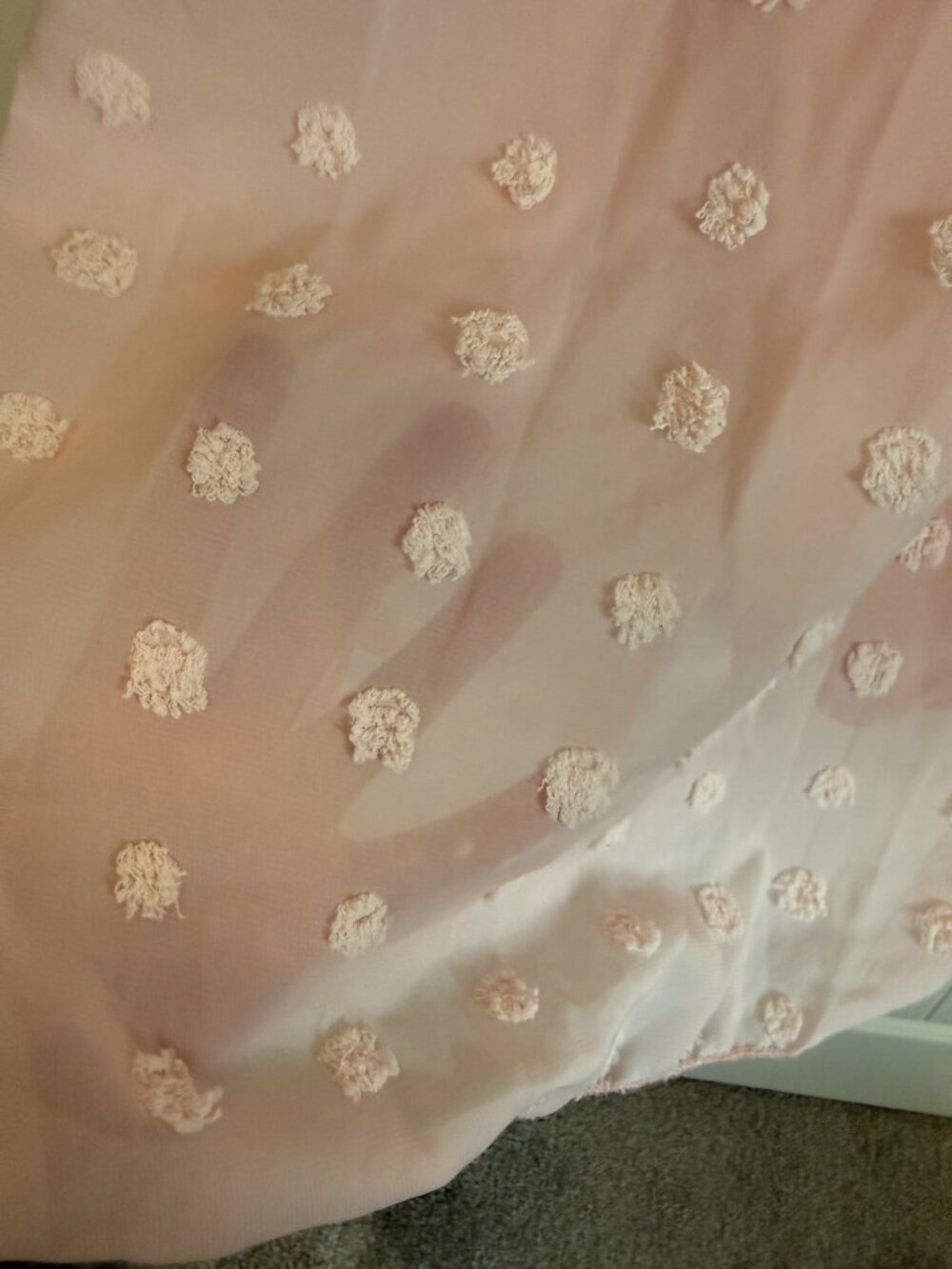 Blush pink spaghetti strap mini dress with textured Swiss dot detailing - Picture 3 of 7